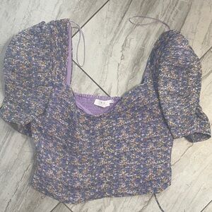 ASTR The Label Puff Sleeve Textured Crop Top